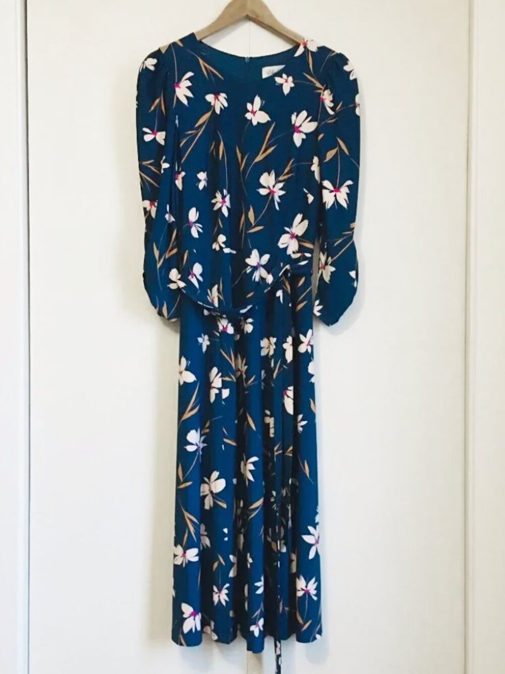 Eliza J Classy Blue Floral Belted Retro A-Line Maxi Dress